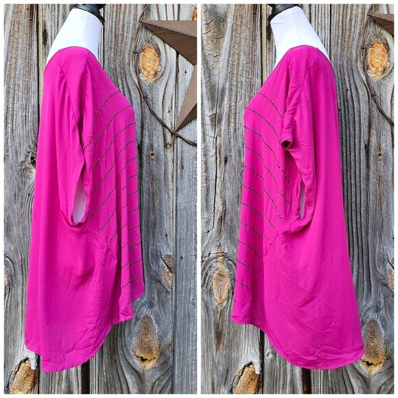 Pink Sequin Blouse Lane Bryant Plus Size 22/24 Dolman Sleeve Hi Low Georgette - Picture 2 of 8